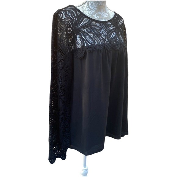 Lilly Pulitzer Keegan Blouse XL Black Onyx Lace Yoke Sleeve Top Boho Classic - Picture 3 of 10
